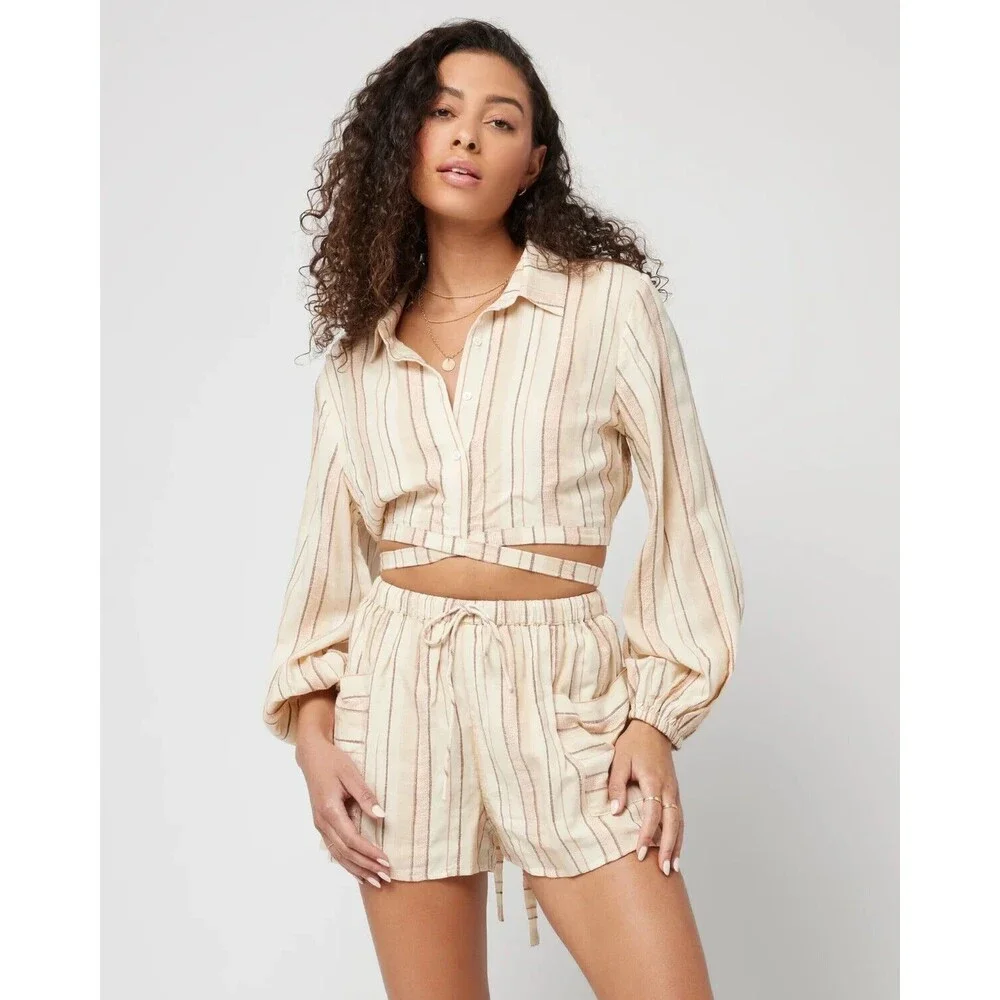 L*Space SOLDOUT Revolve Play it Cool Crop Button Up Stripe Top (S) - Picture 2 of 7